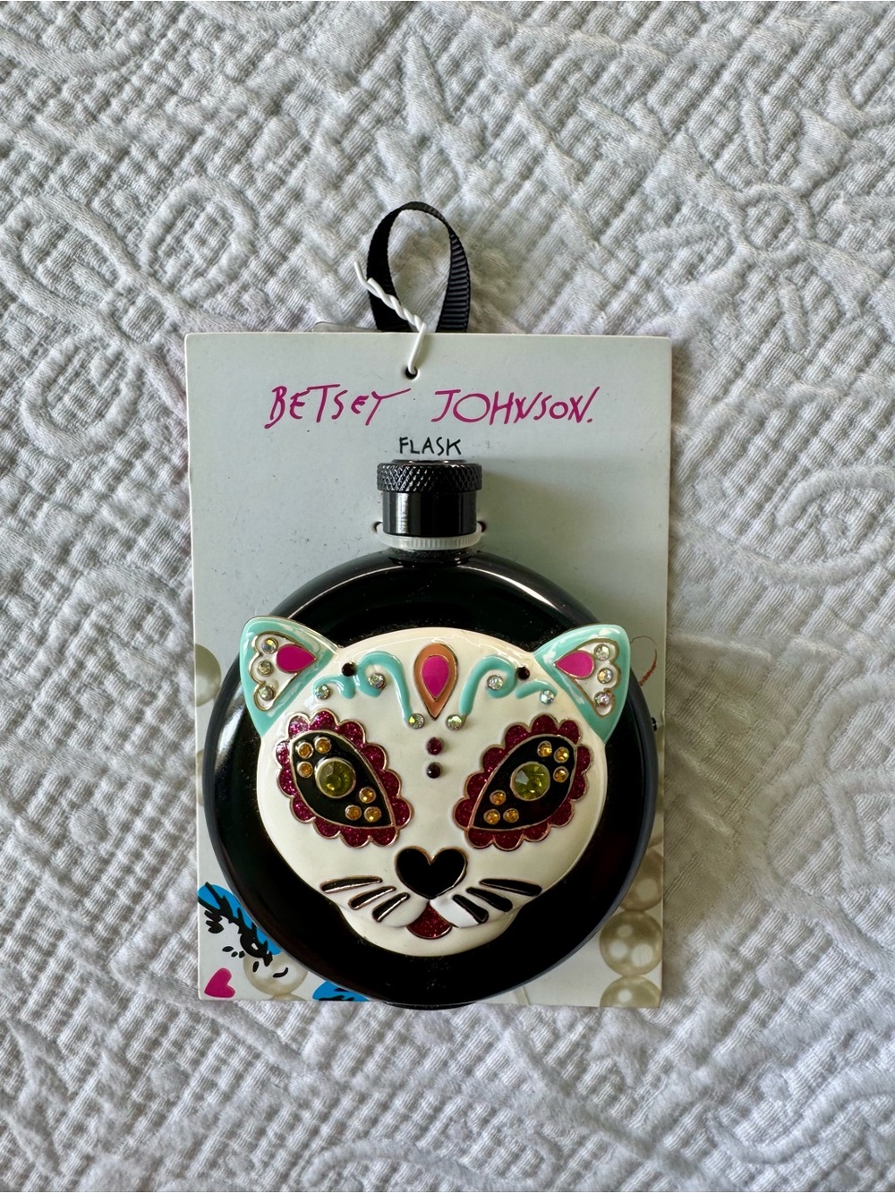 Betsey Johnson Day of the Dead Cat Face Flask